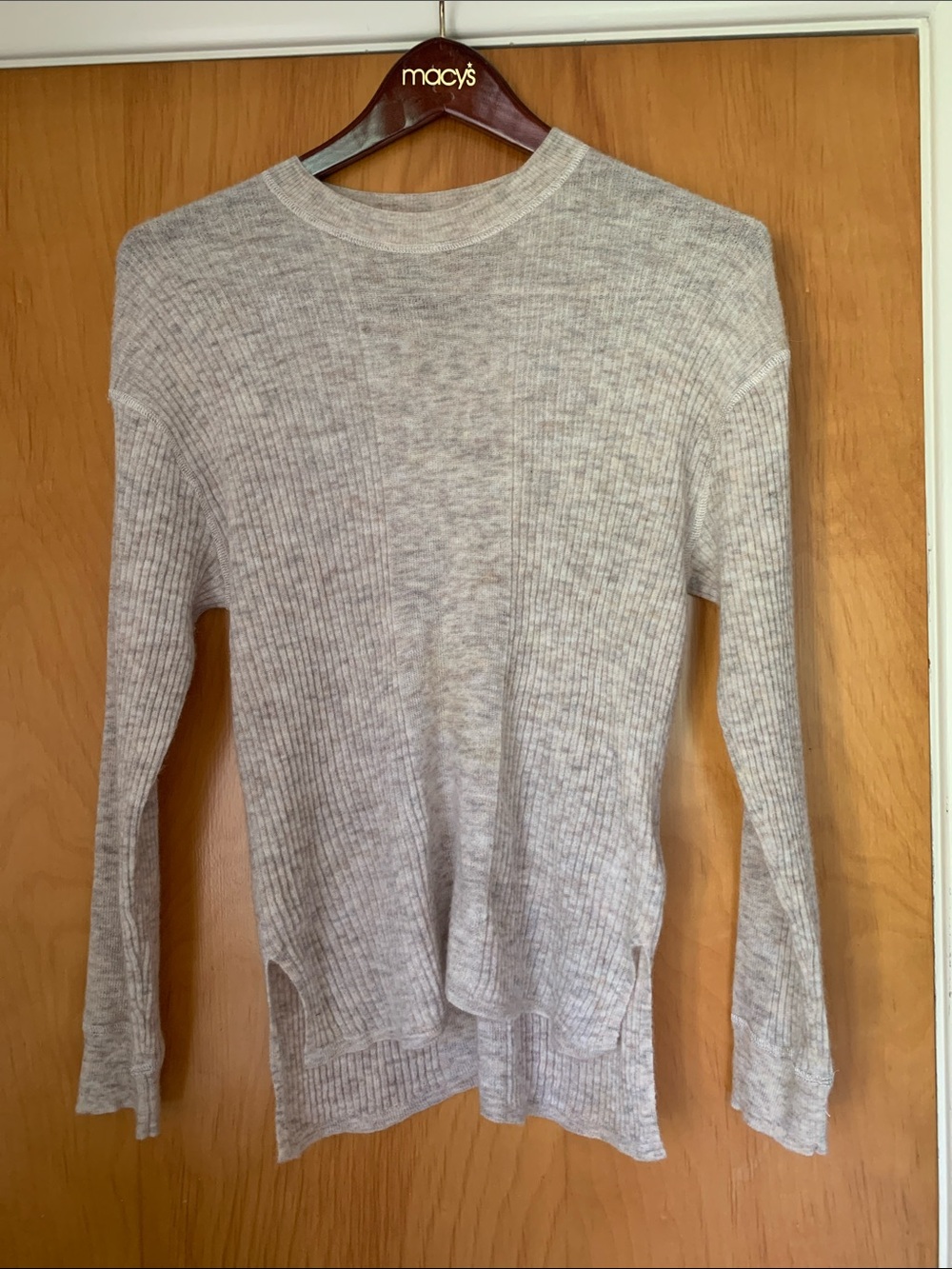 Madewell Heathered Light Gray Ribbed Long-Sleeve Top